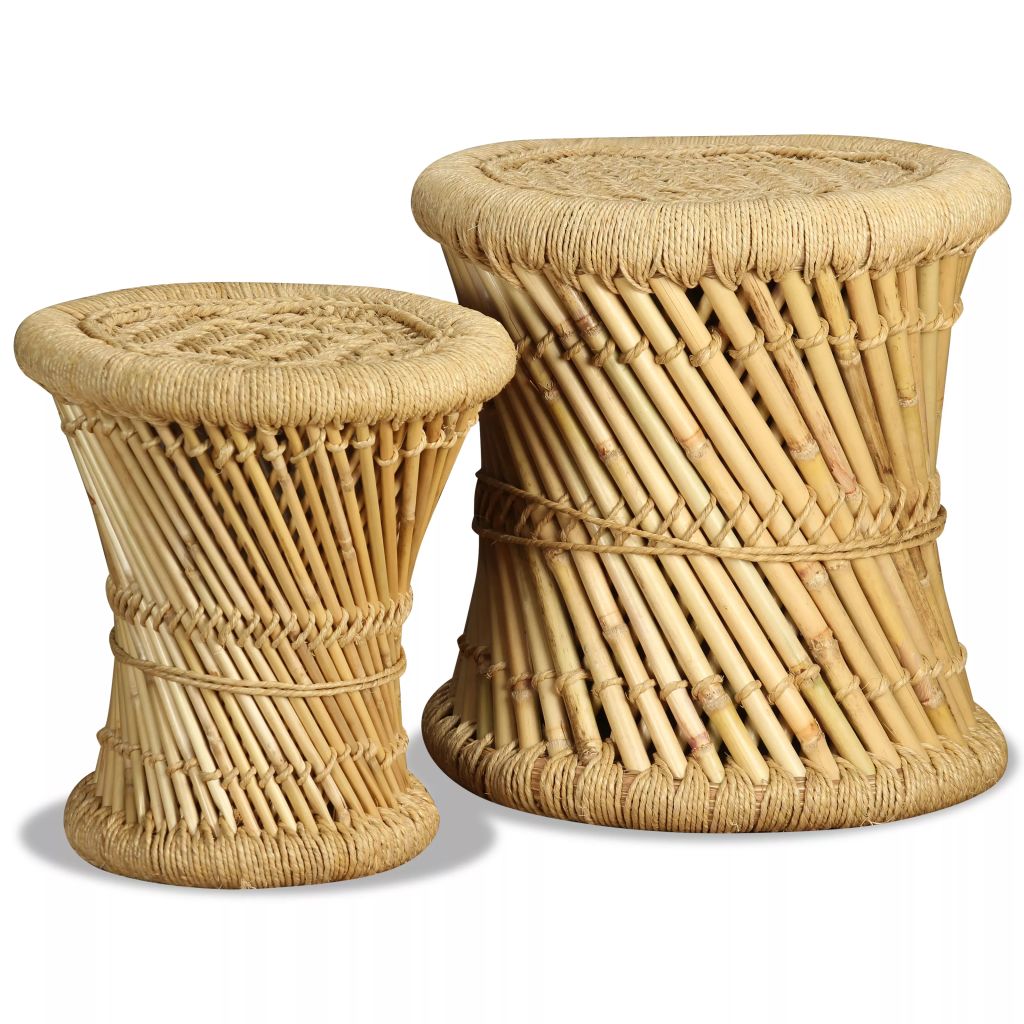 Hocker 2 Stk. Bambus und Jute