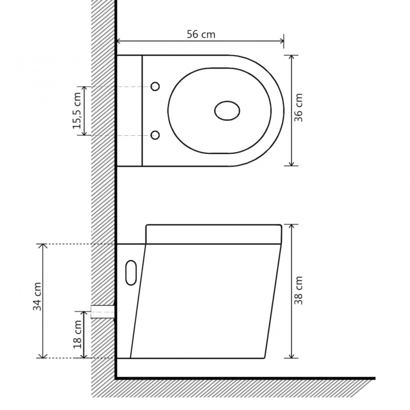 Wandmontierte Toilette Keramik Weiß