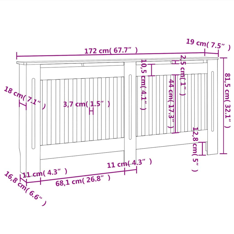 Heizkörperabdeckung Weiß MDF 172 cm