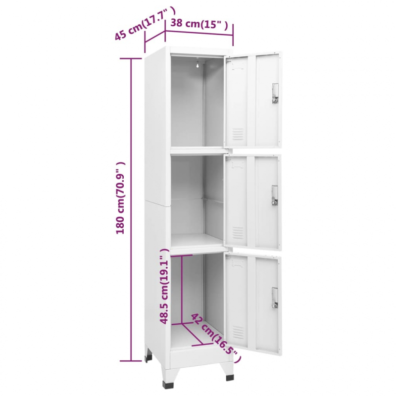 Schließfachschrank mit 3 Fächern 38x45x180 cm