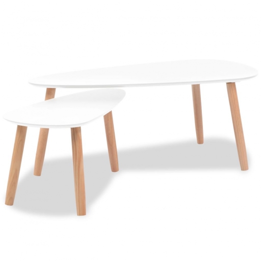 2-tlg. Couchtisch-Set Massivholz Kiefer Weiß