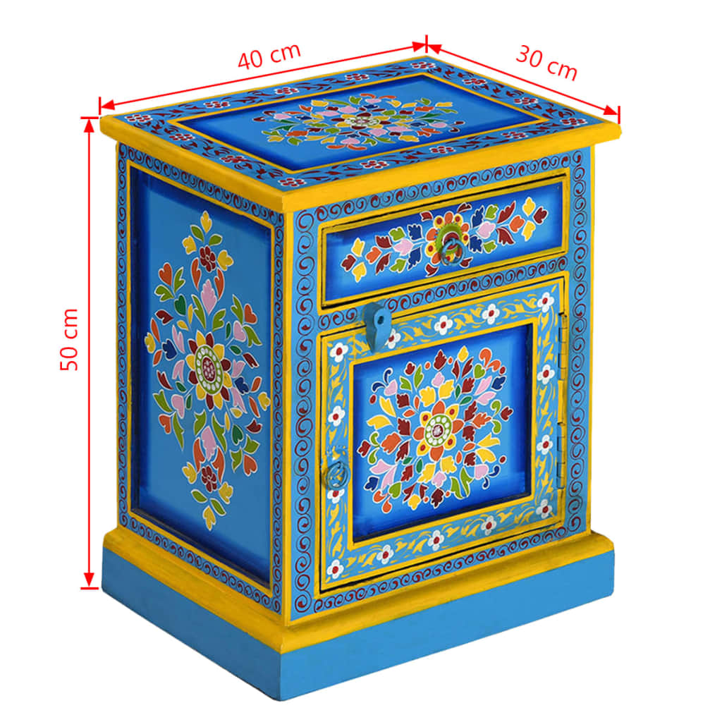 Nachttisch Massivholz Mango Türkis Handbemalt