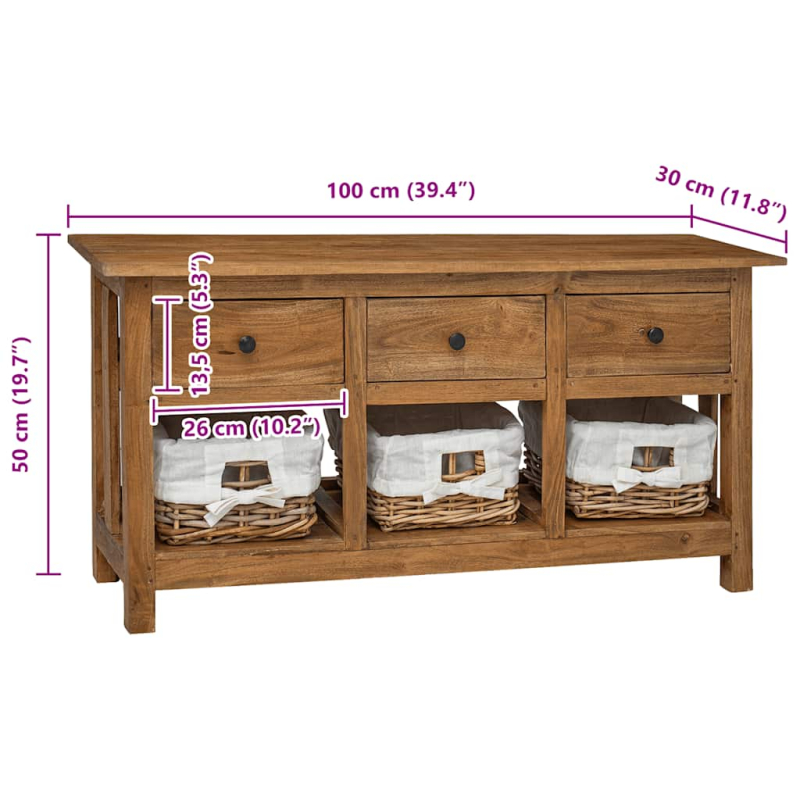 Sideboard Massives Mahagoniholz 100x30x50 cm