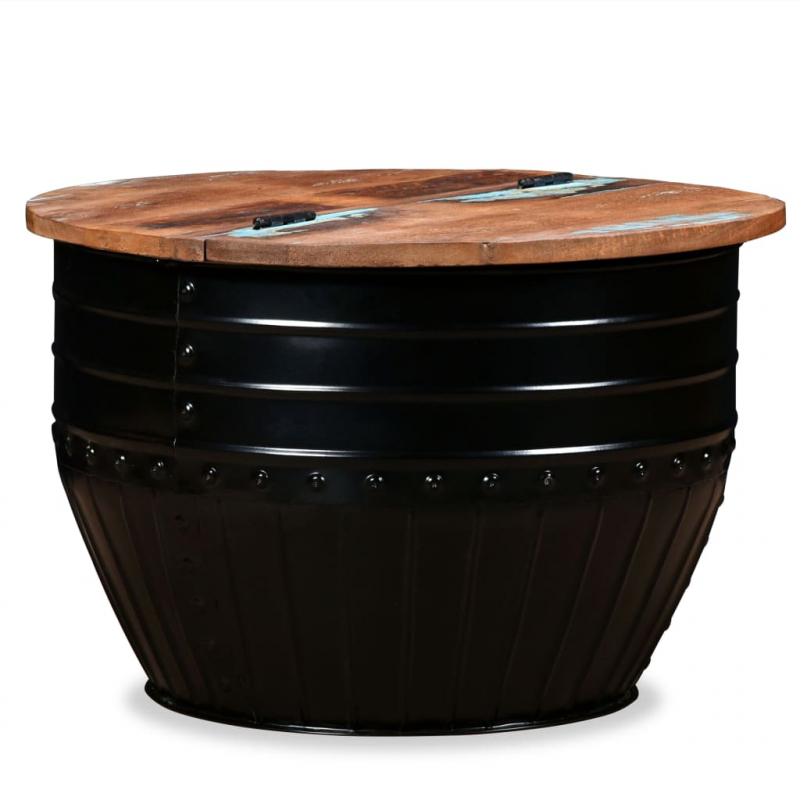 Couchtisch Altholz Massiv Schwarz Trommelform