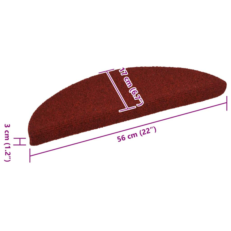 15 Stk. Selbstklebende Treppenmatten Nadelvlies 56x17x3cm Rot