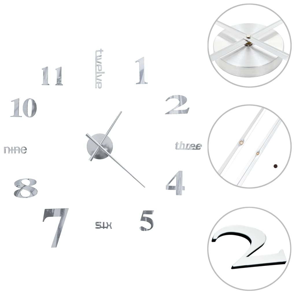 3D-Wanduhr Modernes Design 100 cm XXL Silbern