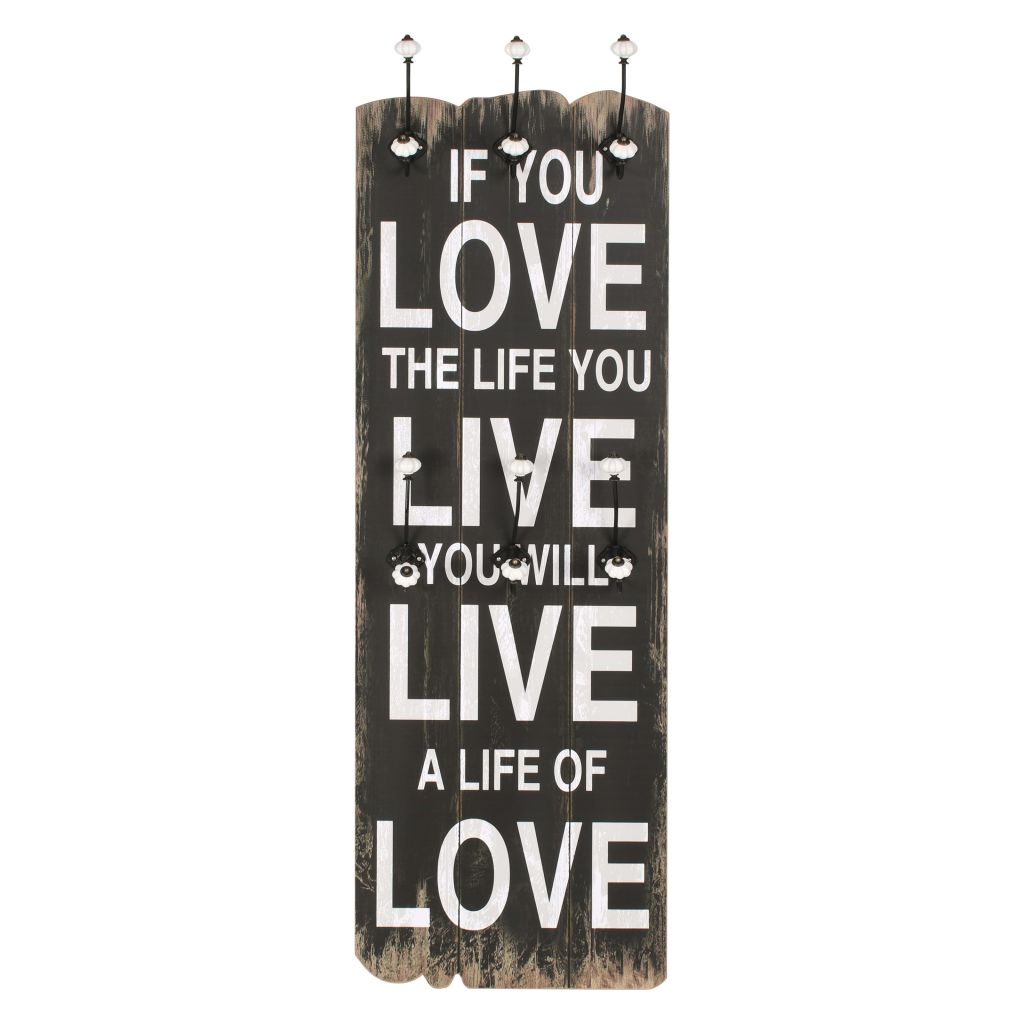 Wandgarderobe mit 6 Haken 120 x 40 cm LOVE LIVE