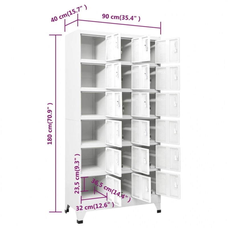 Schließfachschrank mit 18 Fächern Metall 90x40x180 cm