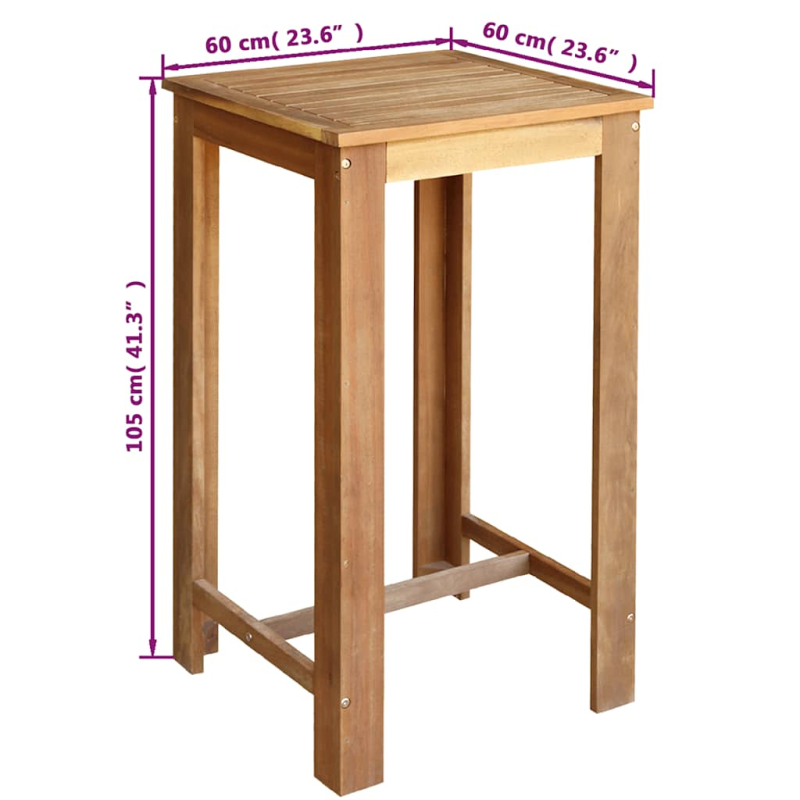 Bartisch Massivholz Akazie 60x60x105 cm