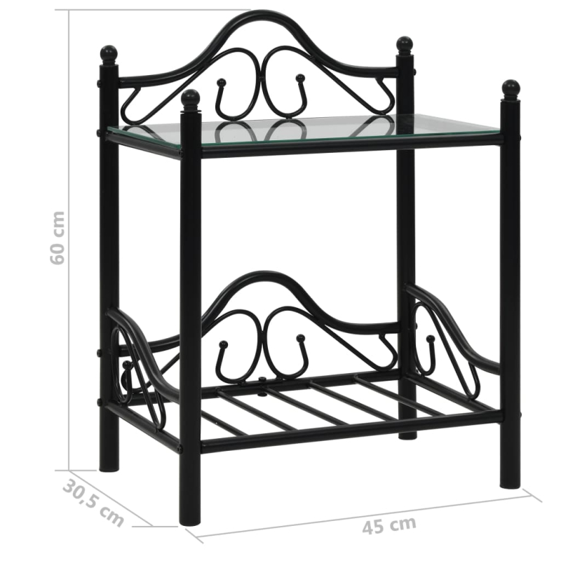Nachttisch Stahl und Hartglas 45x30,5x60 cm Schwarz