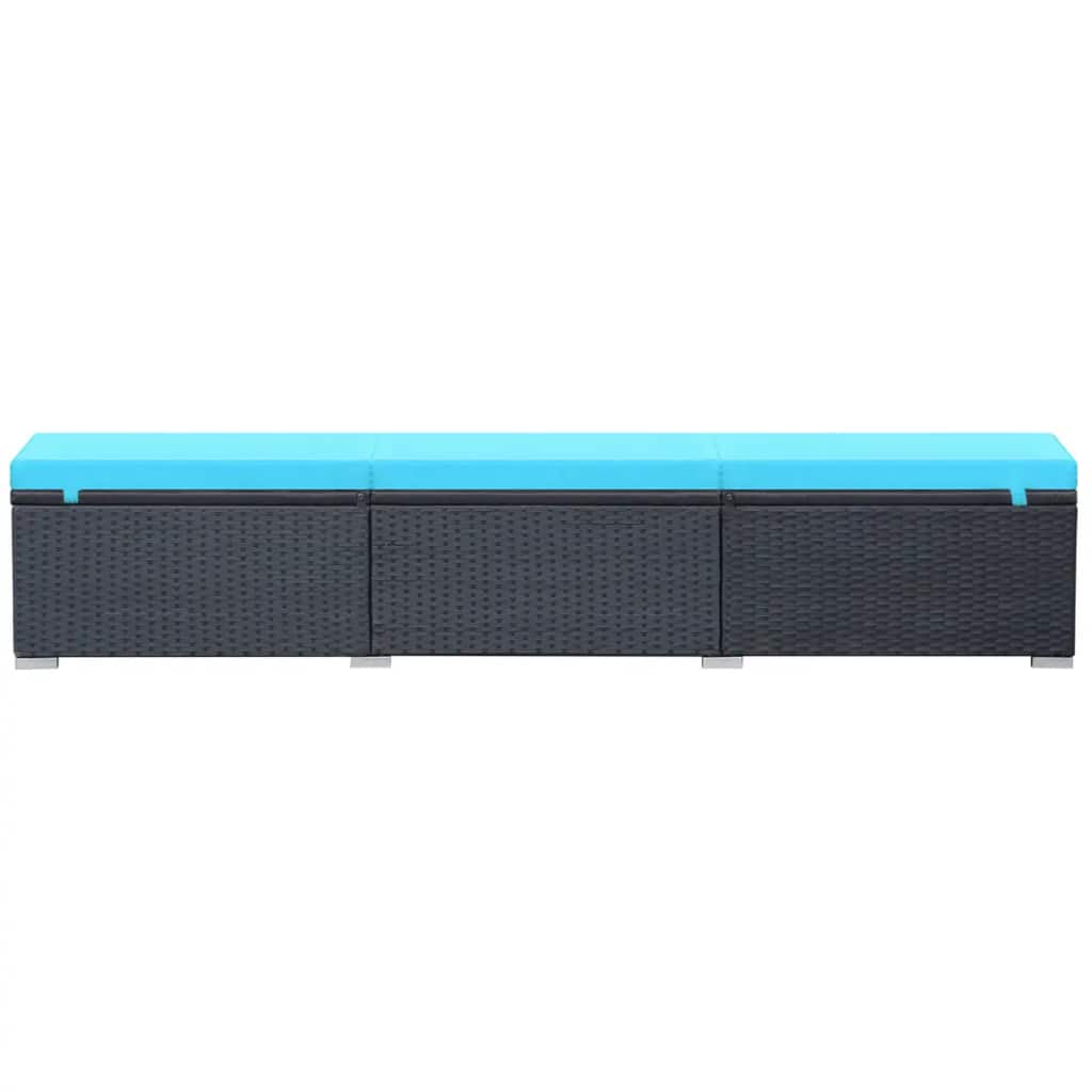 Sonnenliege mit Auflage Poly Rattan Schwarz