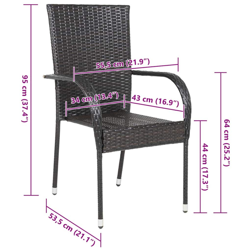 Stapelbare Gartenstühle 2 Stk. Poly Rattan Braun