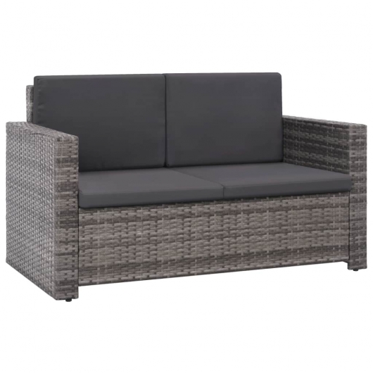 2-tlg. Garten-Lounge-Set mit Auflagen Poly Rattan Grau
