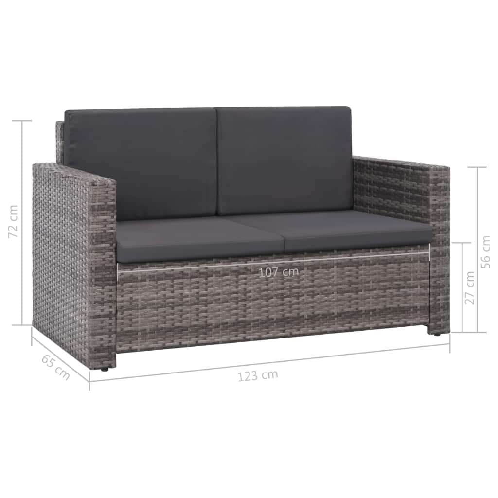 2-tlg. Garten-Lounge-Set mit Auflagen Poly Rattan Grau