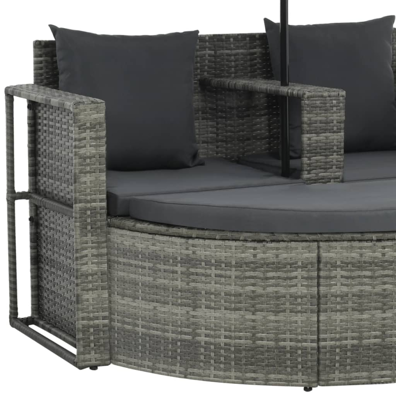Gartenbett mit Sonnenschirm Grau Poly Rattan