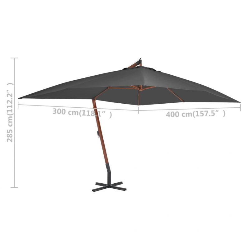 Ampelshirm mit Holzmast 400x300 cm Anthrazit