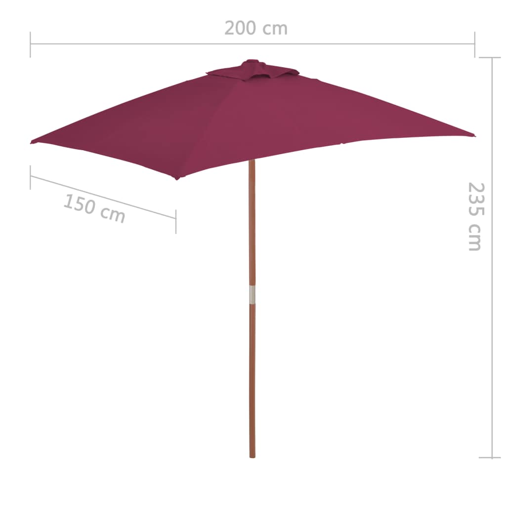 Sonnenschirm mit Holz-Mast 150x200 cm Bordeauxrot