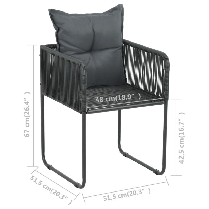 Gartenstühle 2 Stk. mit Polstern Poly Rattan Schwarz