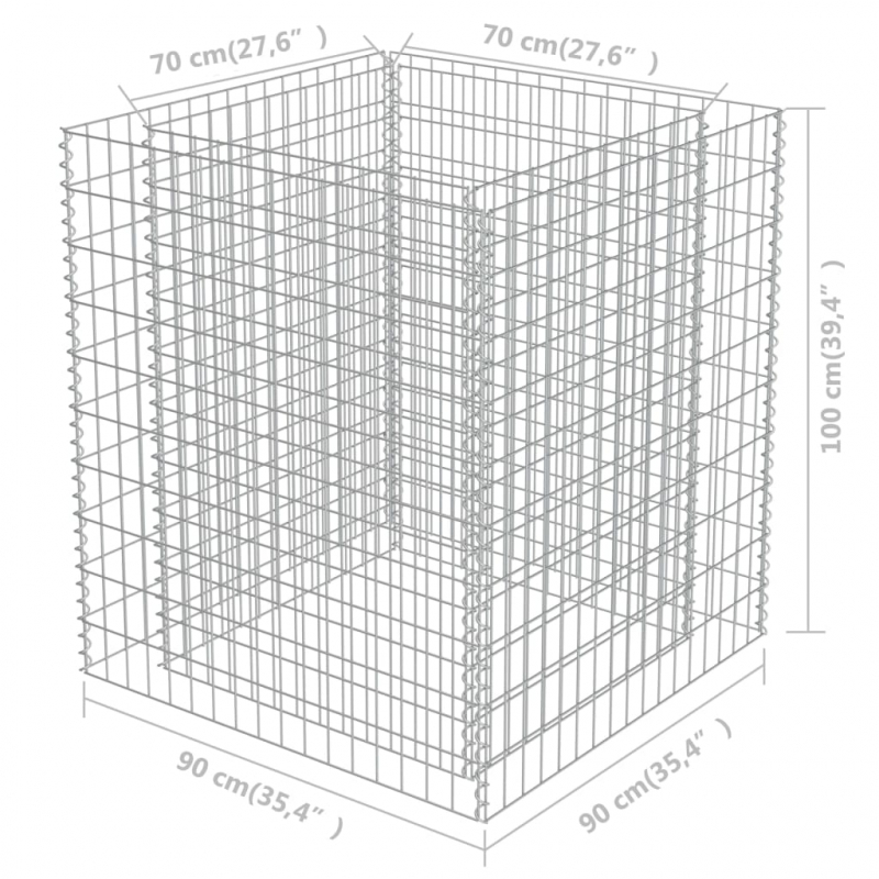 Gabionen-Hochbeet Verzinkter Stahl 90×90×100 cm