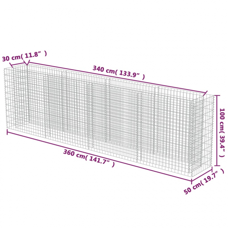 Gabionen-Hochbeet Verzinkter Stahl 360×50×100 cm