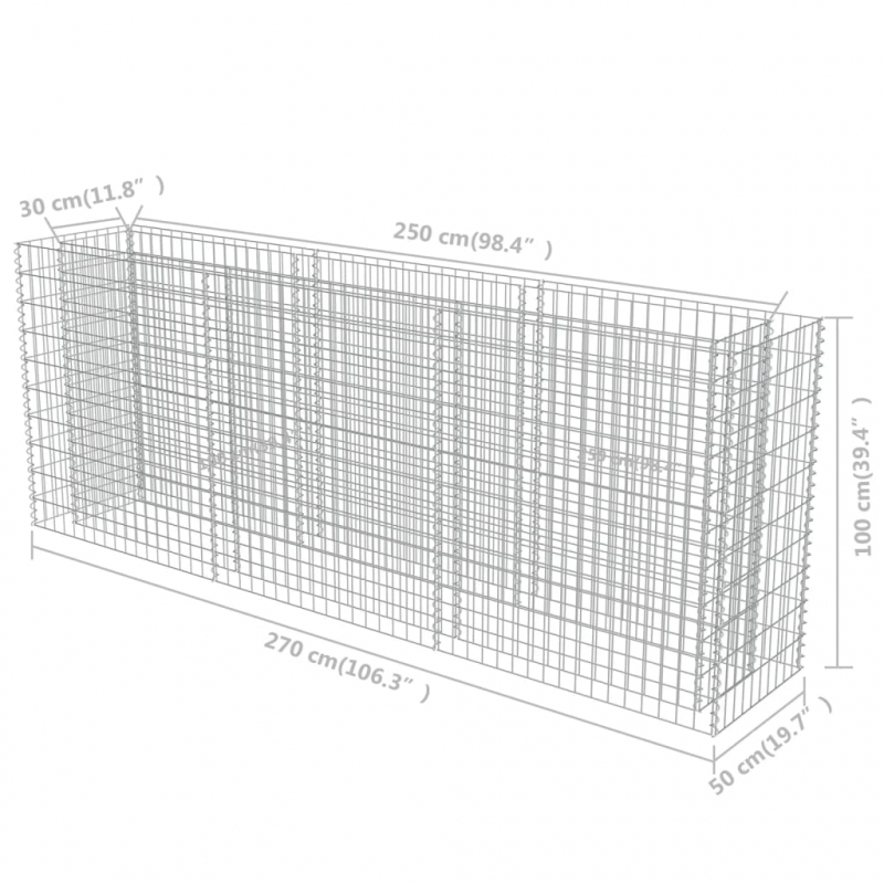 Gabionen-Hochbeet Verzinkter Stahl 270×50×100 cm