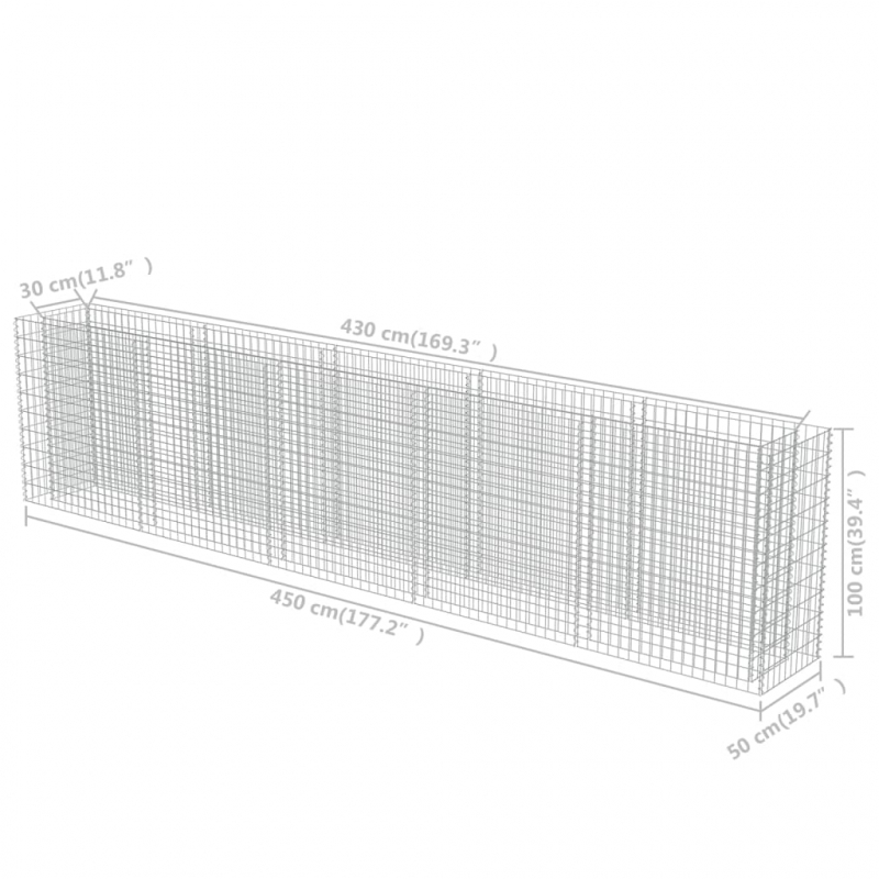 Gabionen-Hochbeet Verzinkter Stahl 450×50×100 cm