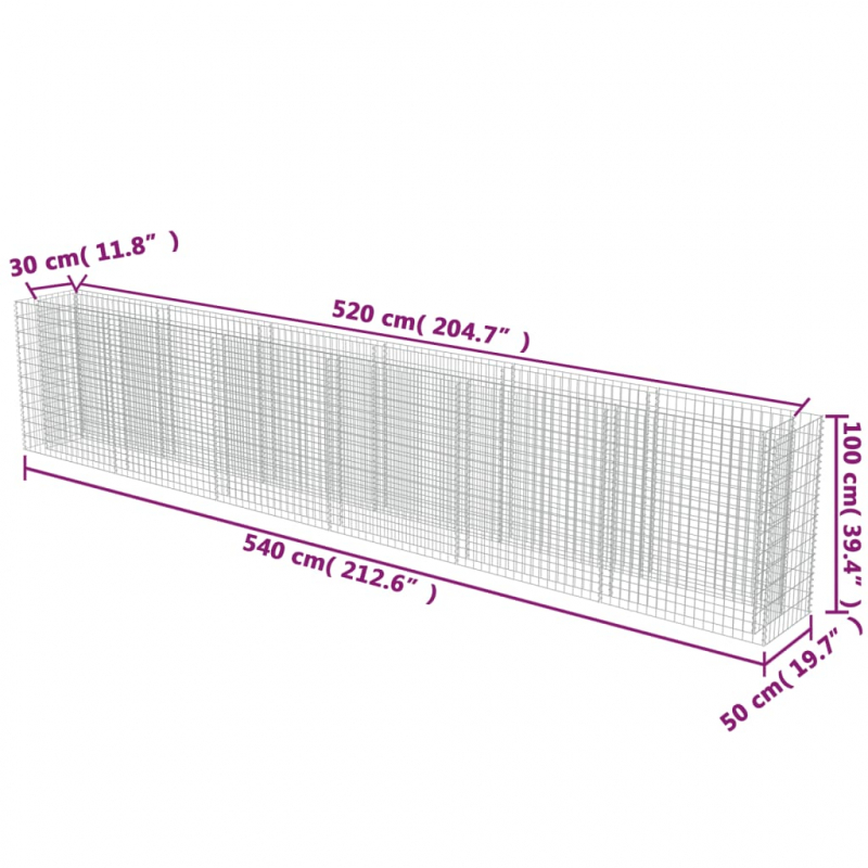 Gabionen-Hochbeet Verzinkter Stahl 540×50×100 cm