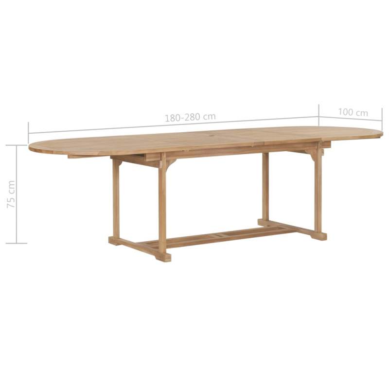 Ausziehbarer Gartentisch 180-280x100x75 cm Massivholz Teak