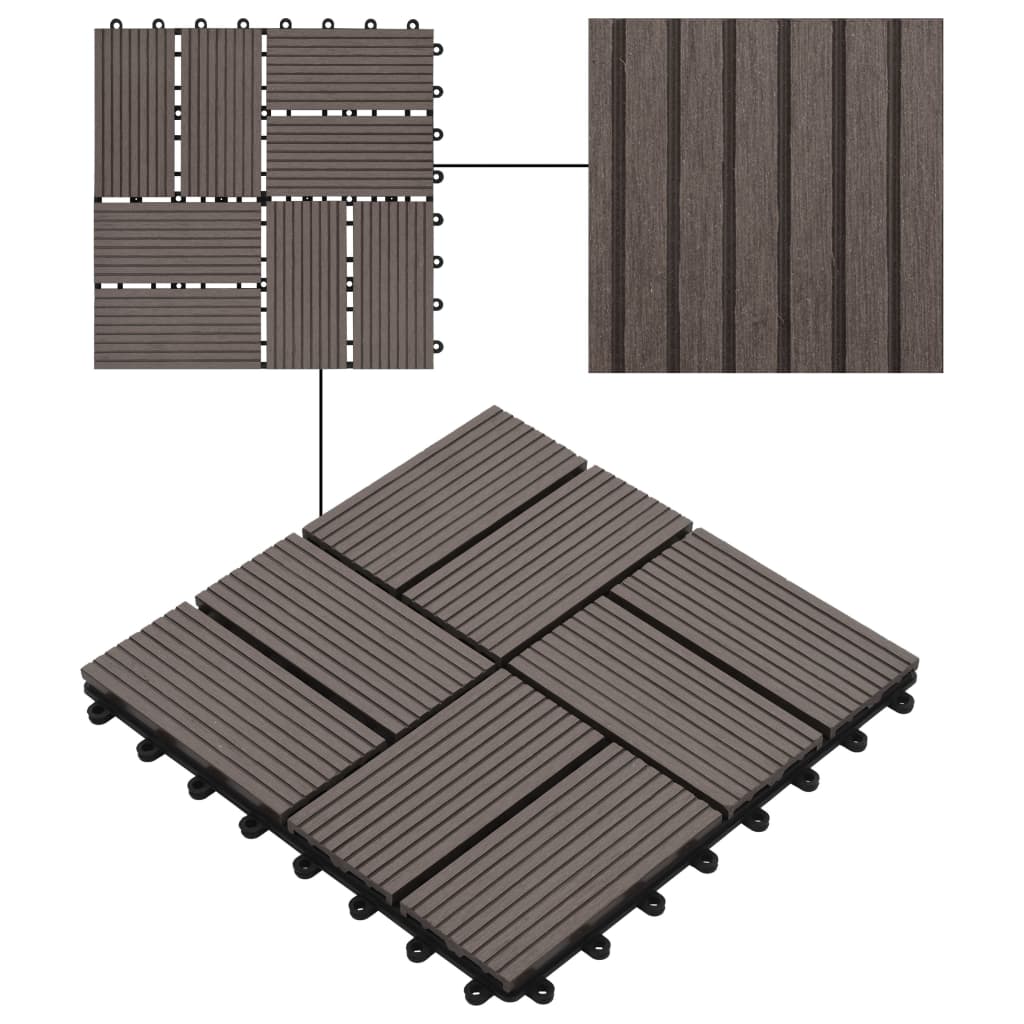 Terrassenfliesen 11 Stück WPC 30 x 30 cm 1 qm Dunkelbraun