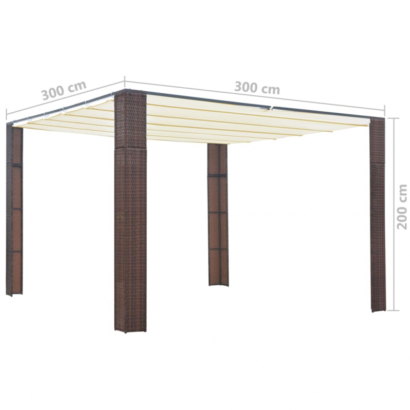 Pavillon mit Dach Poly Rattan 300x300x200 cm Braun und Creme