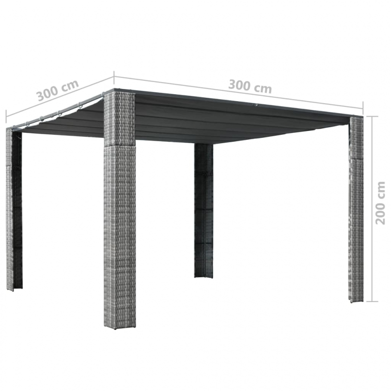 Pavillon mit Dach Poly Rattan 300x300x200 cm Grau und Anthrazit