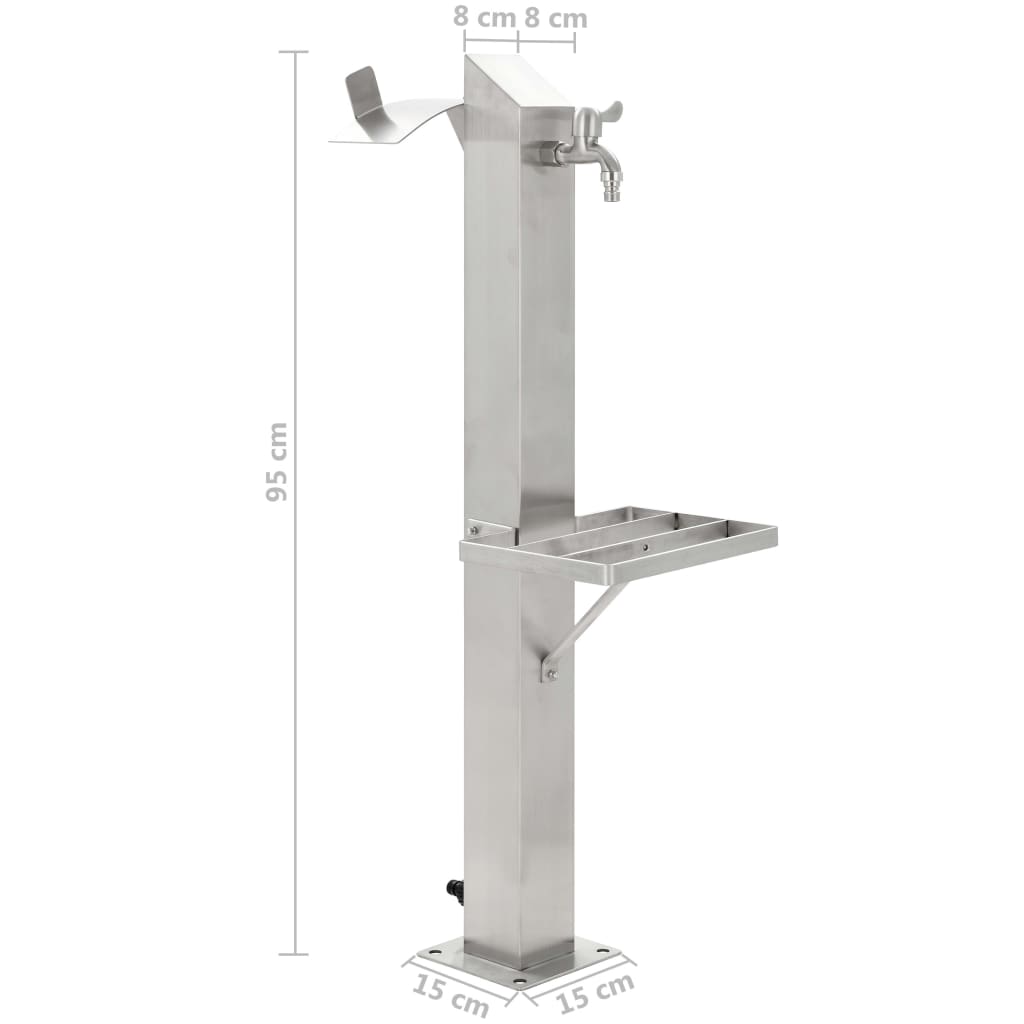 Garten-Wassersäule Edelstahl Quadratisch 95 cm
