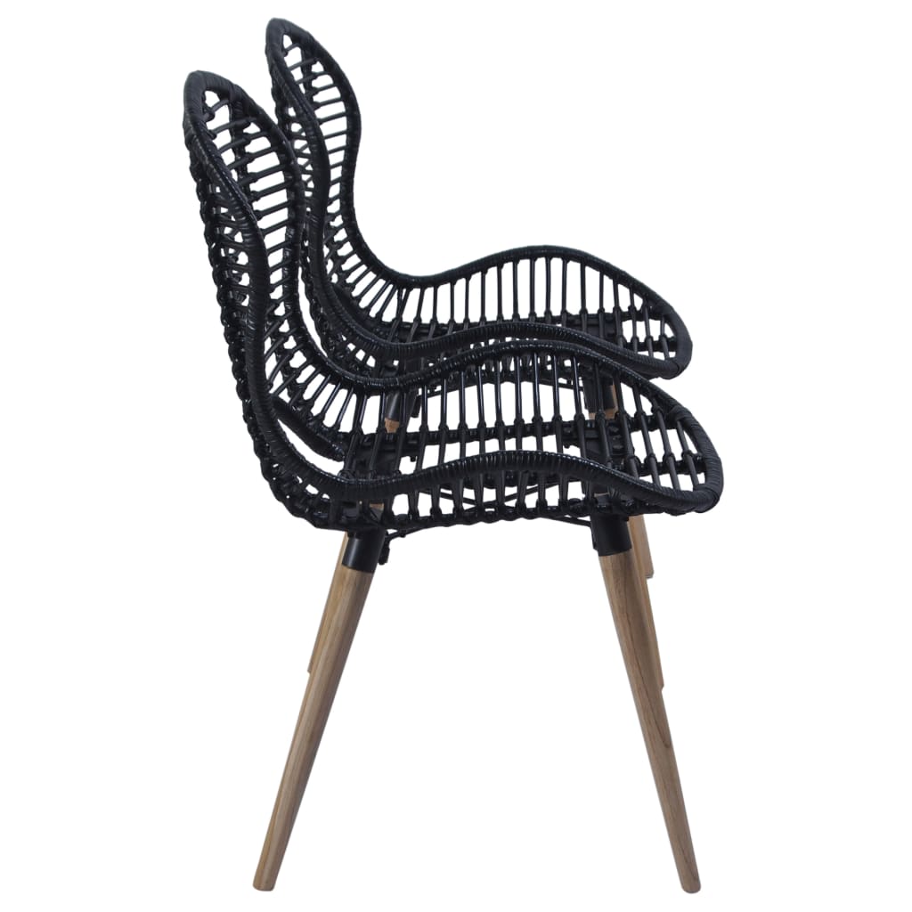 Esszimmerstühle 6 Stk. Natur Rattan Schwarz