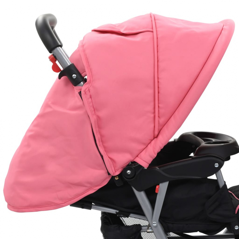 Tandem-Kinderwagen Stahl Rosa und Schwarz