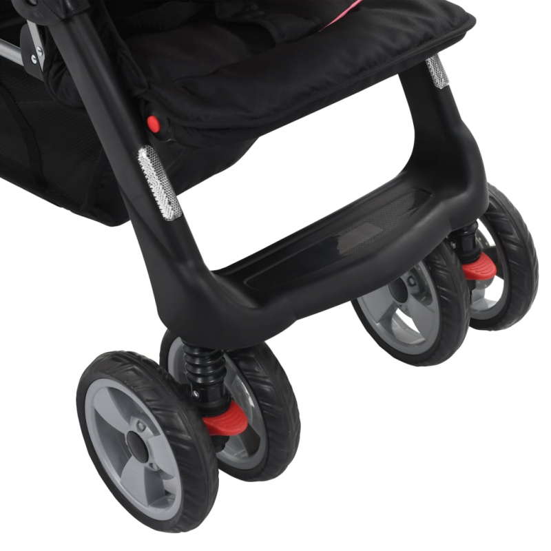 Tandem-Kinderwagen Stahl Rosa und Schwarz