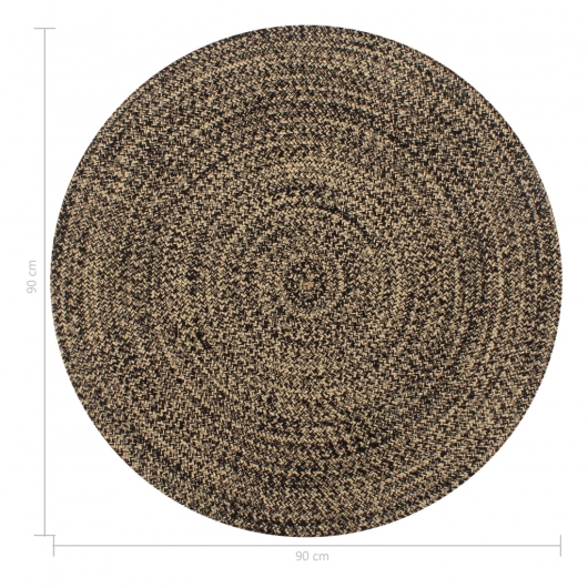 Teppich Handgefertigt Jute Schwarz und Natur 90 cm