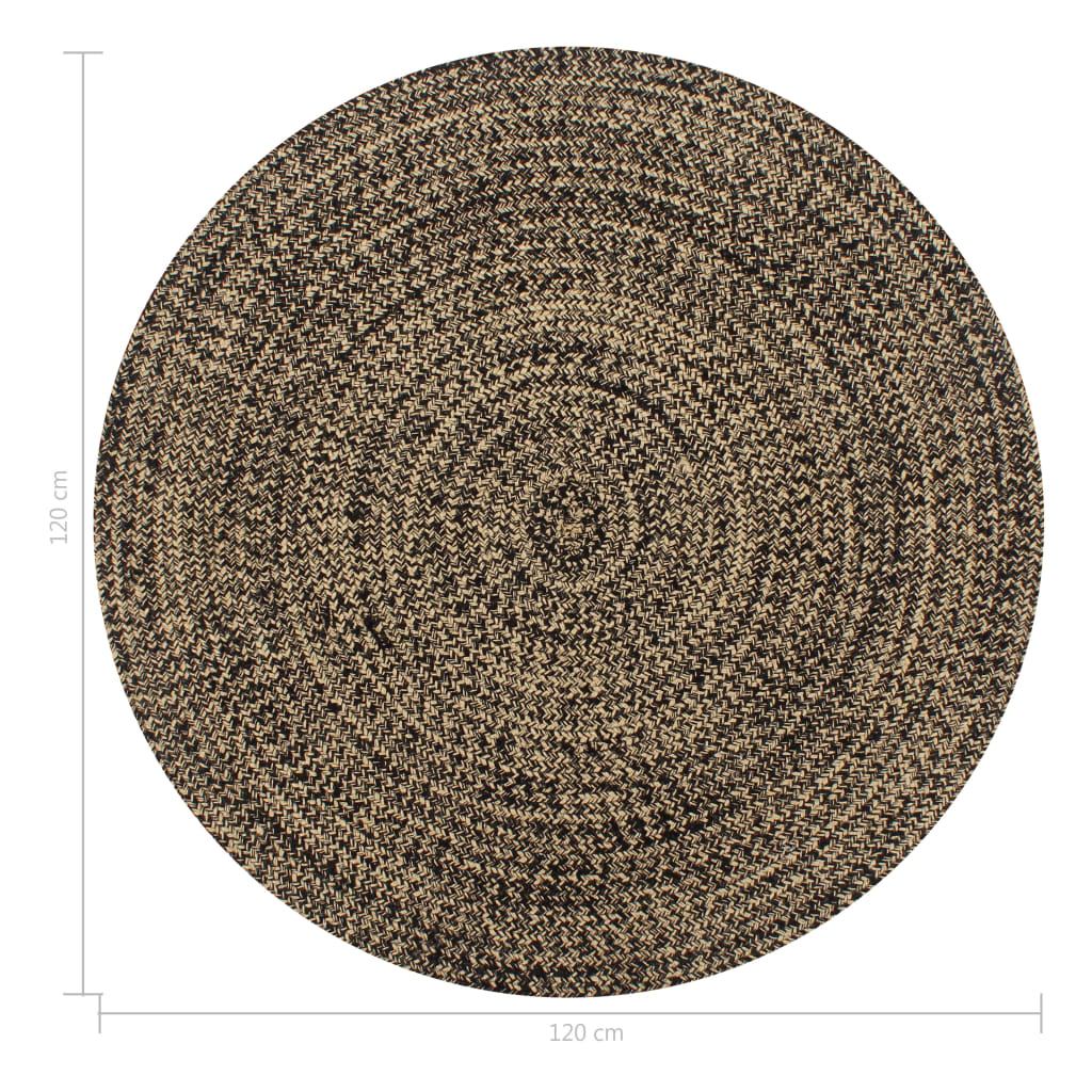 Teppich Handgefertigt Jute Schwarz und Natur 120 cm