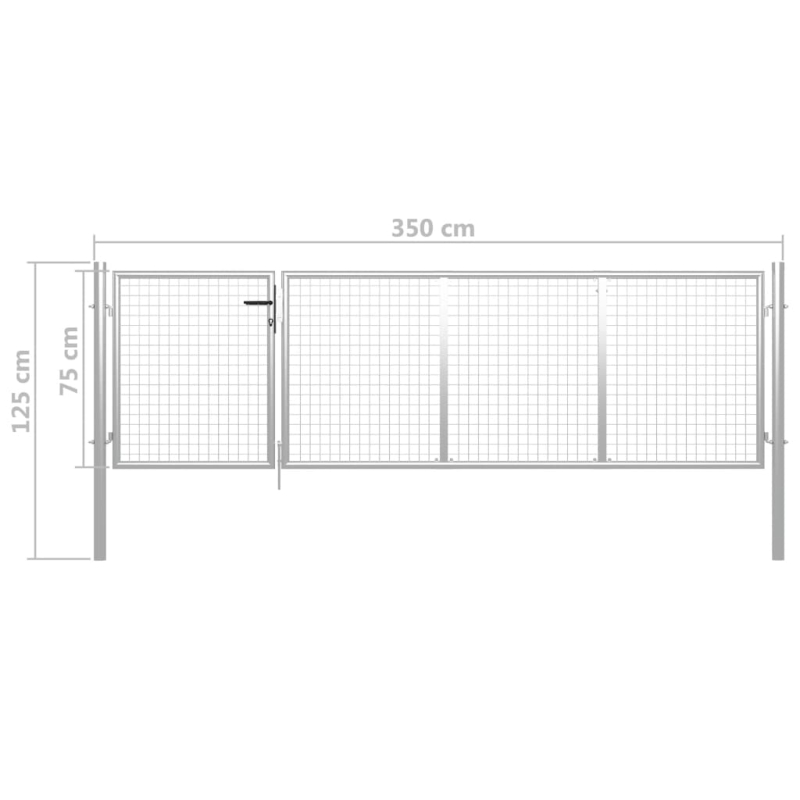Gartentor Stahl 350 x 75 cm Silbern