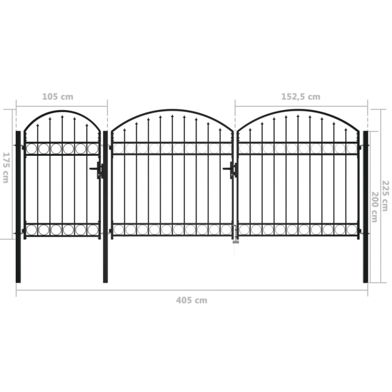 Gartentor mit Gewölbter Spitze Stahl 2,25 x 4 m Schwarz