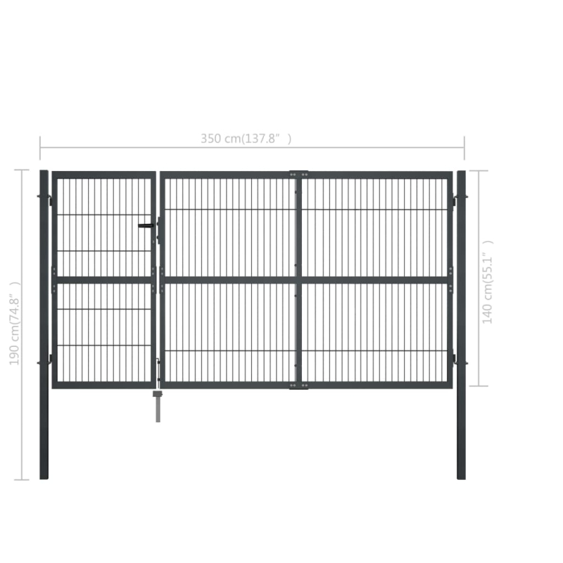 Gartentor mit Pfosten Stahl 350×140 cm Anthrazit