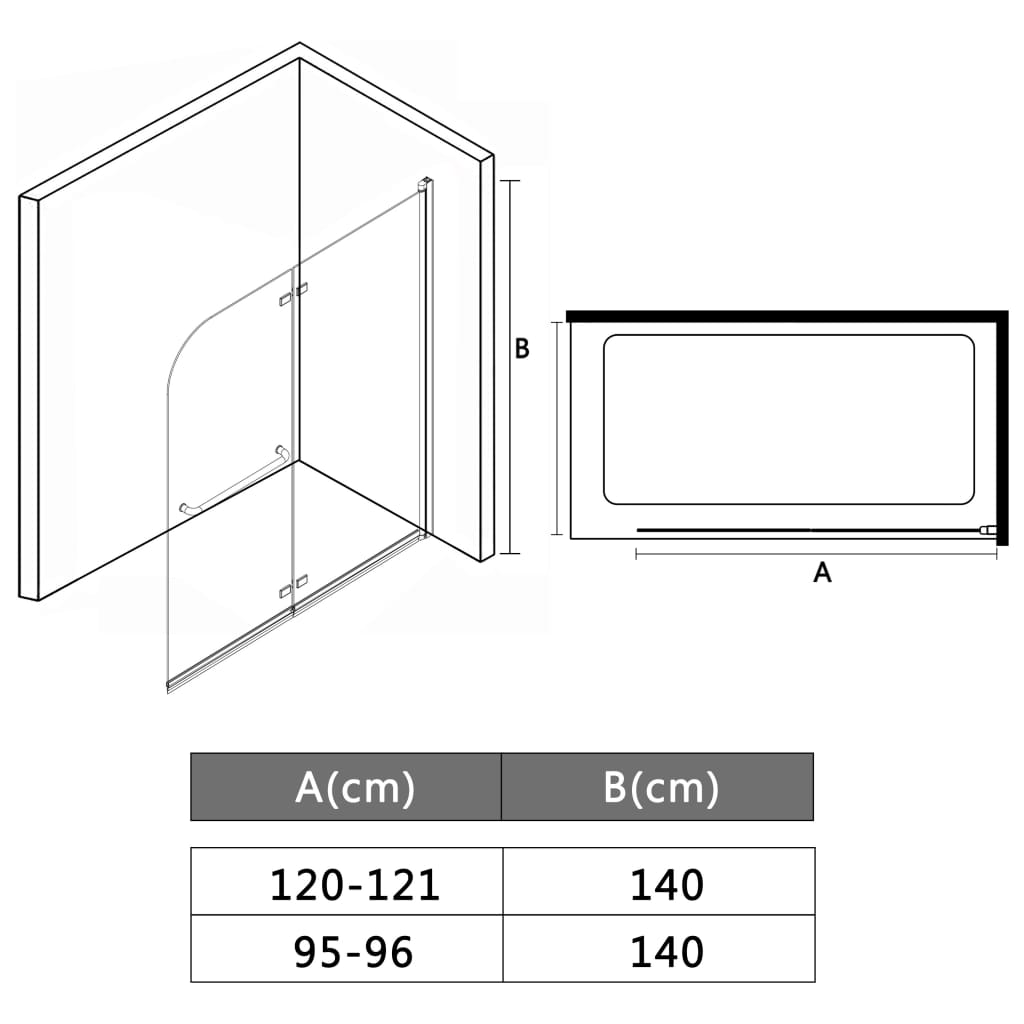 Faltbare Duschkabine 2 Paneele ESG 95 x 140 cm