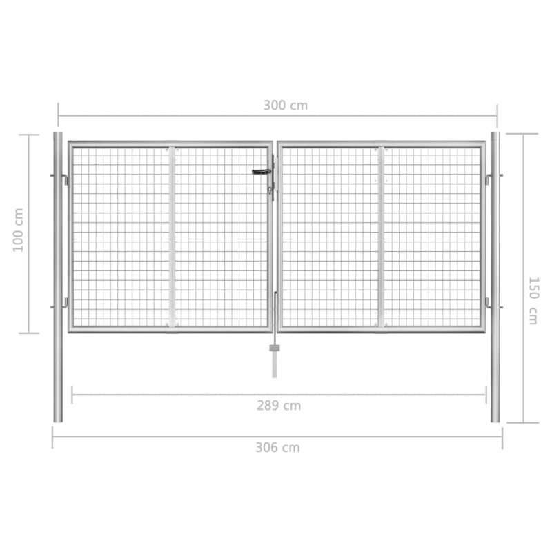 Gartentor Verzinkter Stahl 306 x 150 cm Silbern