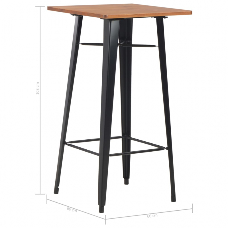 Bartisch Schwarz 60×60×108 cm Kiefer Massivholz und Stahl