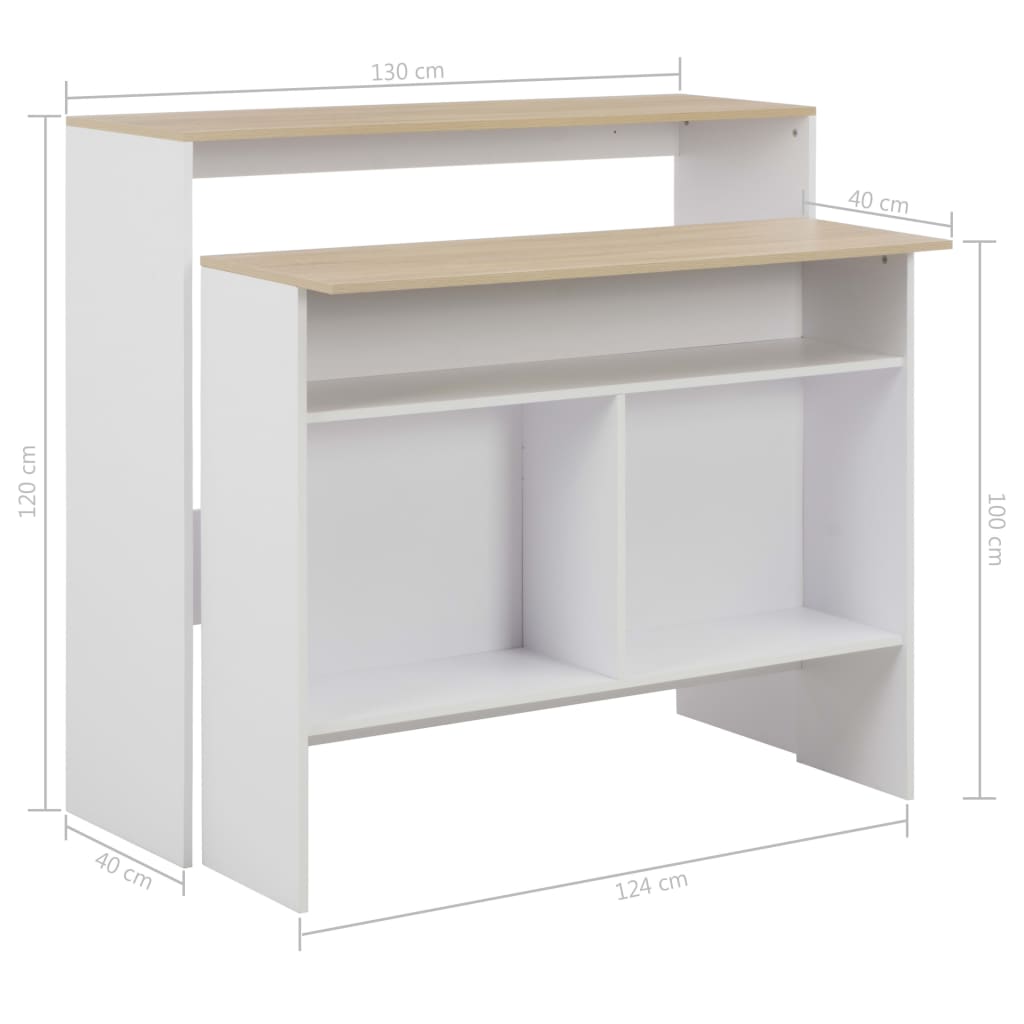 Bartisch mit 2 Tischplatten Weiß und Eichefarben 130x40x120 cm