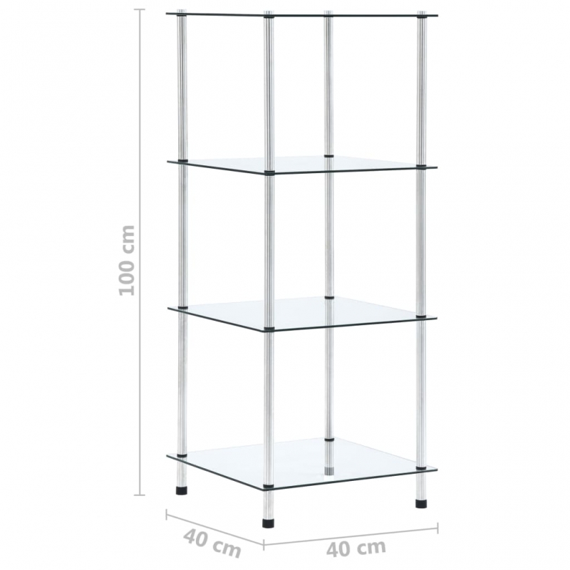 Regal mit 4 Ablagen Transparent 40x40x100 cm Hartglas