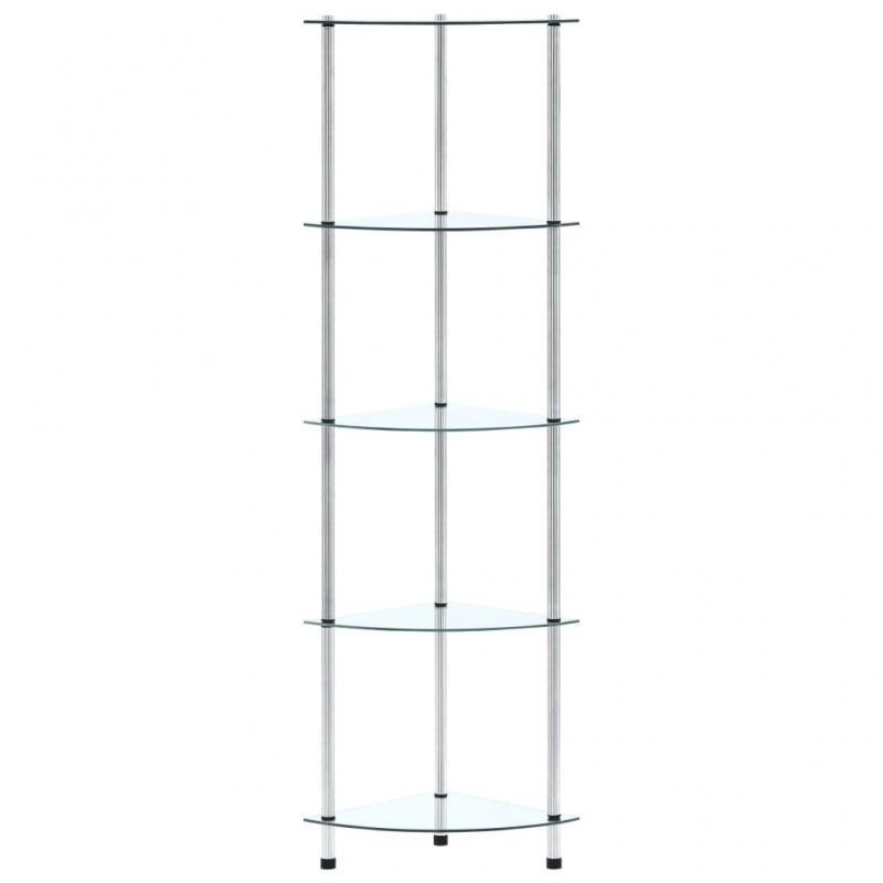 Regal mit 5 Ablagen Transparent 30x30x130 cm Hartglas