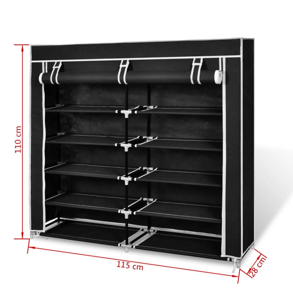 Stoff Schuhschrank mit Abdeckung 115 x 28 x 110 cm Schwarz