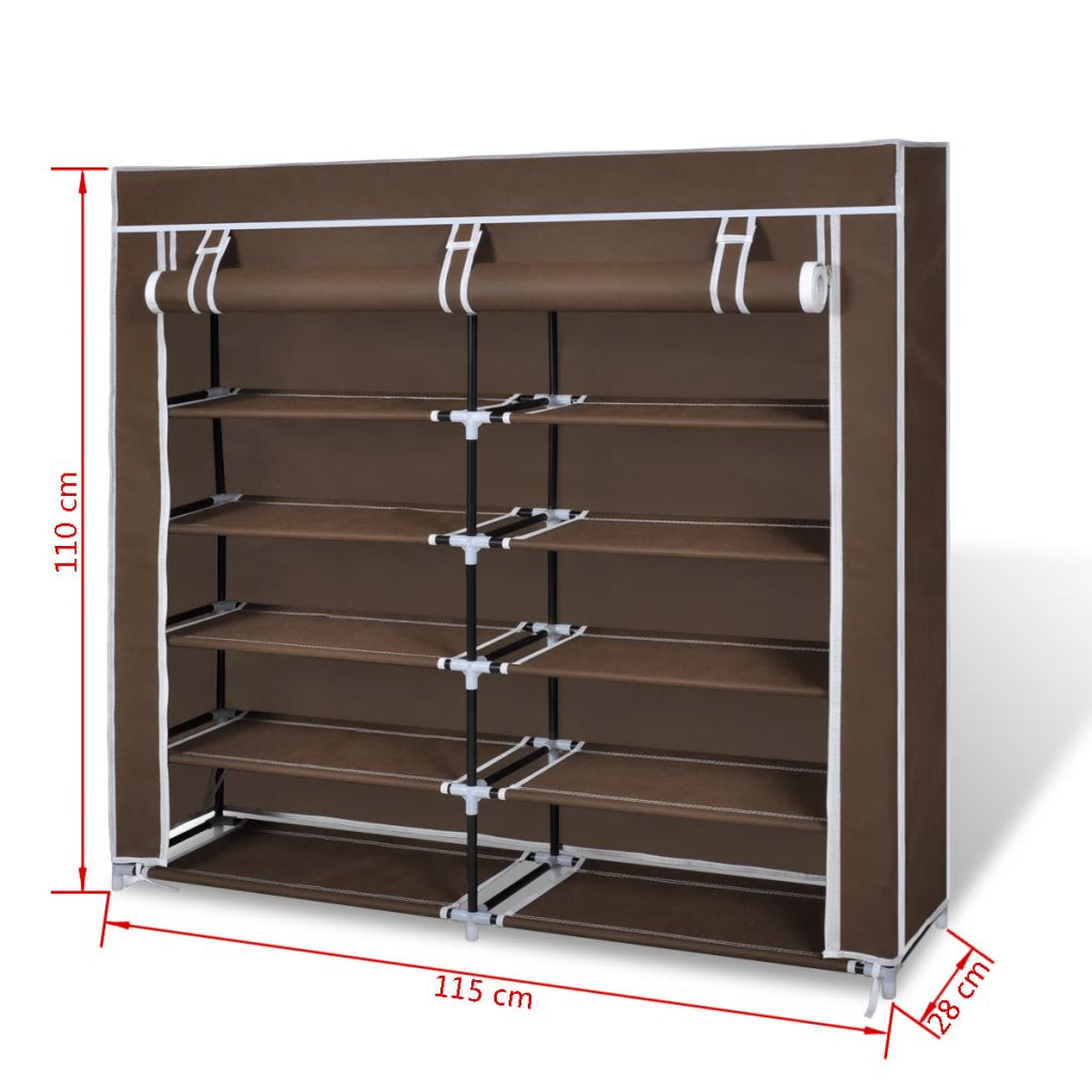 Stoff Schuhschrank mit Abdeckung 115 x 28 x 110 cm Braun