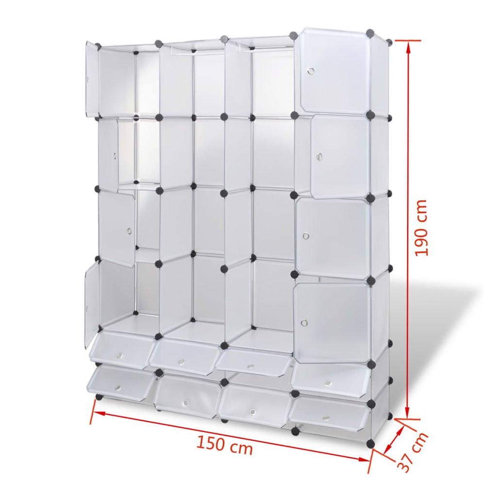 Modularer Schrank mit 18 Fächern Weiß 37x146x180,5 cm