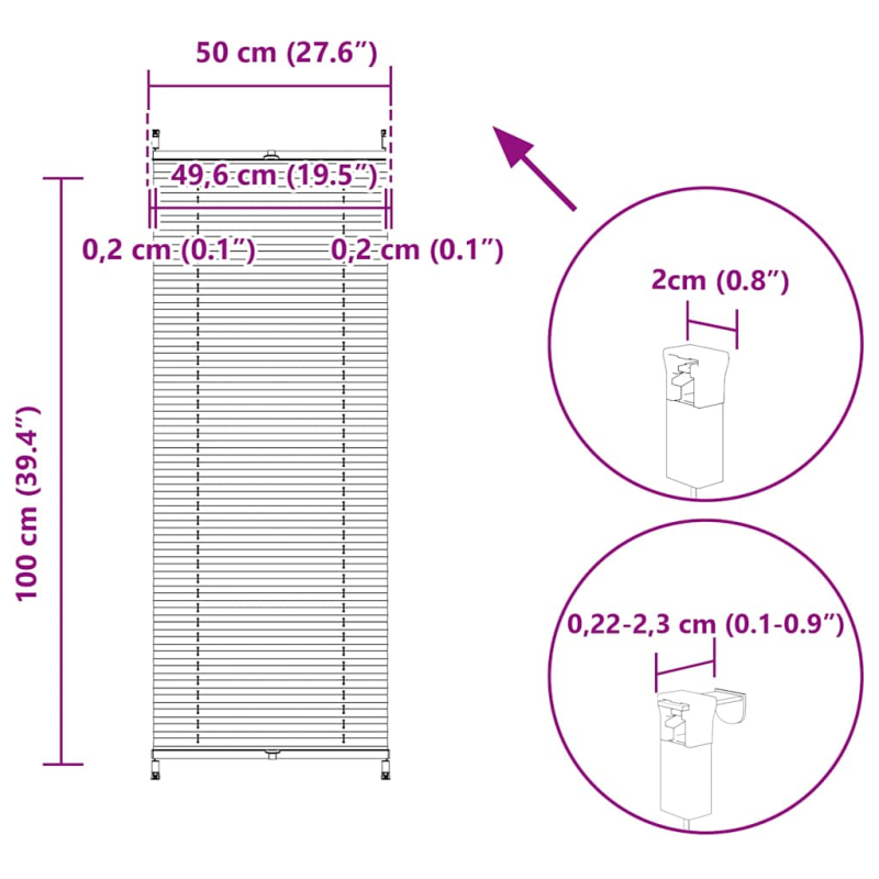 Verdunklungsplissee 50×100 cm Weiß